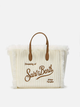 Borsa a mano Colette Wool Rib in misto lana bianca a trecce
