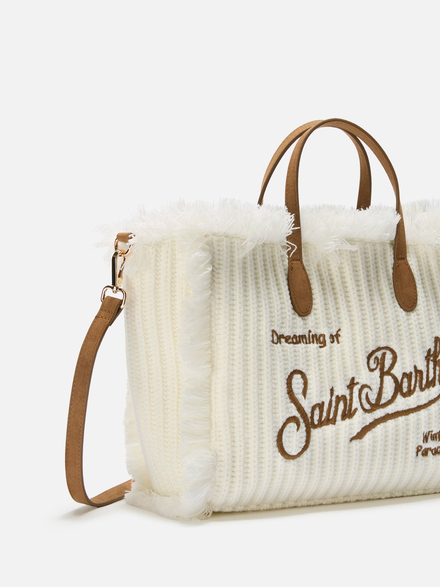 Borsa a mano Colette Wool Rib in misto lana bianca a trecce