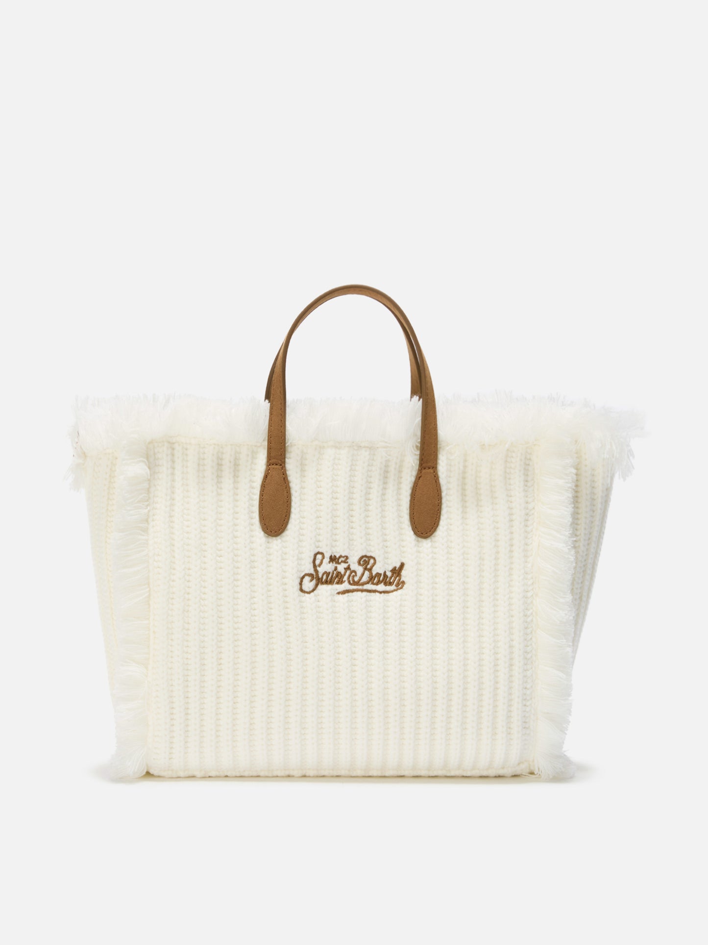 Borsa a mano Colette Wool Rib in misto lana bianca a trecce