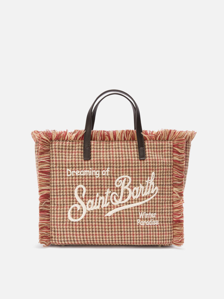 Borsa Colette beige in lana con motivo pied de poule