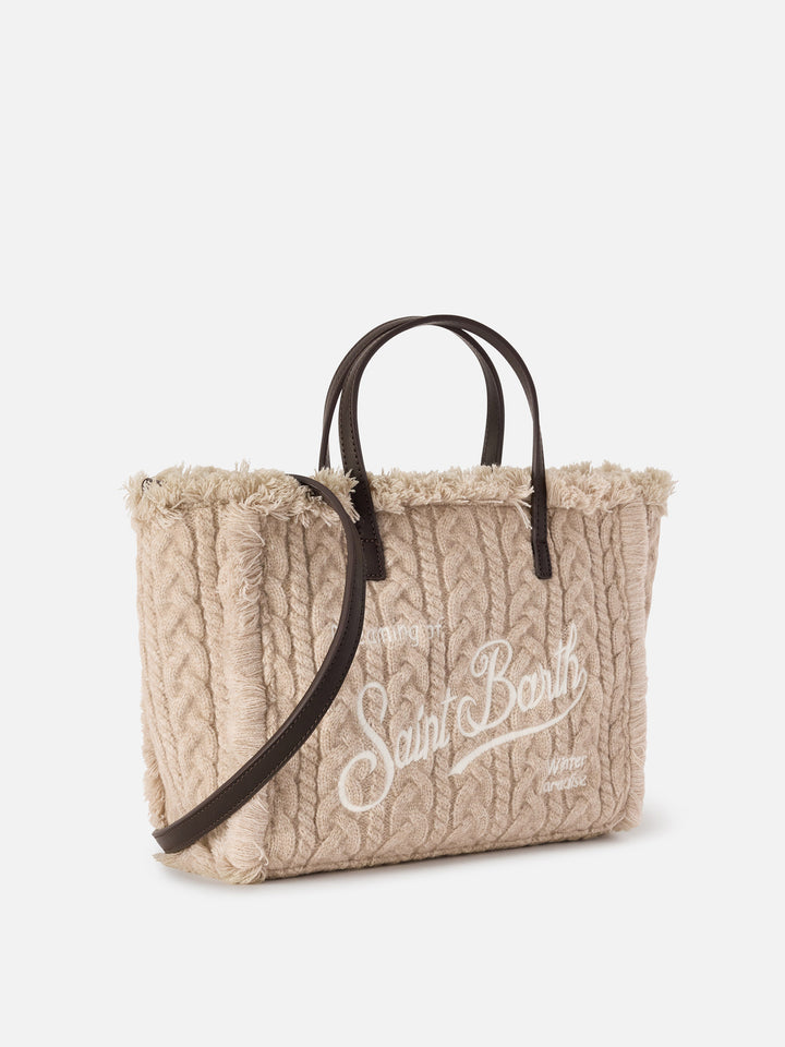 Beige Tasche Colette mit Zopfmuster 
