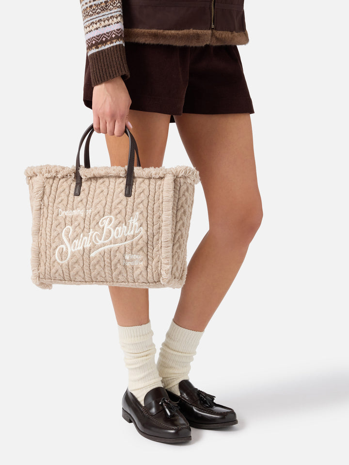 Beige Colette bag with cable knit design
