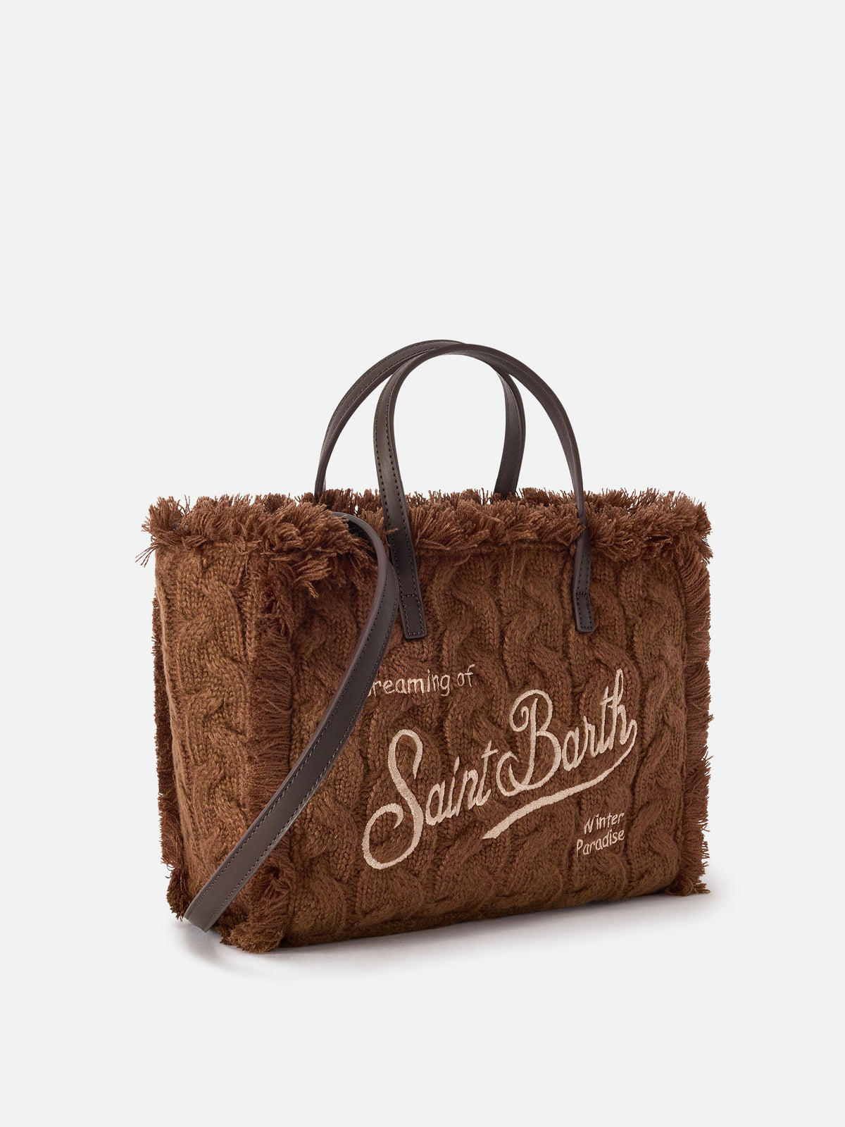 Braune Tasche Colette mit Zopfmuster-Design und Lurex-Stickerei 