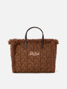 Braune Tasche Colette mit Zopfmuster-Design und Lurex-Stickerei 