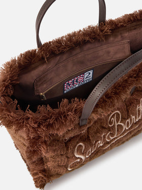 Braune Tasche Colette mit Zopfmuster-Design und Lurex-Stickerei 