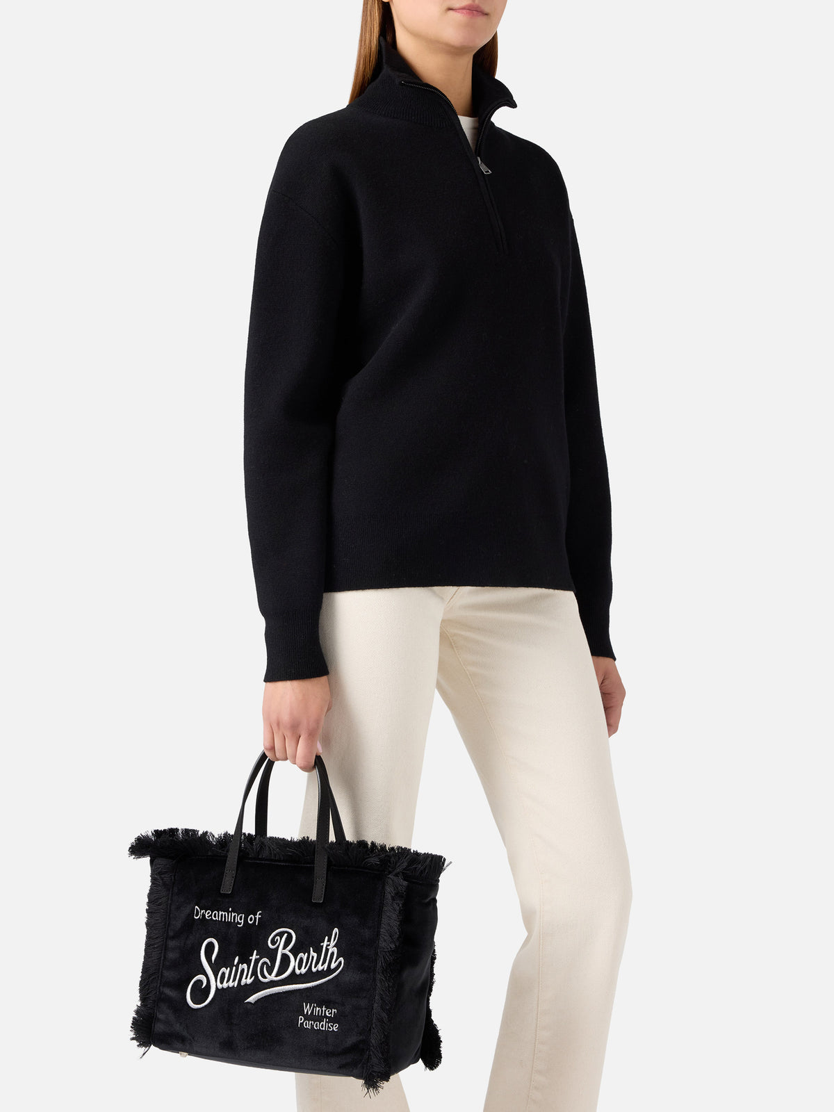 Bolso de terciopelo negro Colette con bordado del logo 