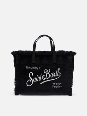 Schwarze Samttasche Colette mit Logostickerei 