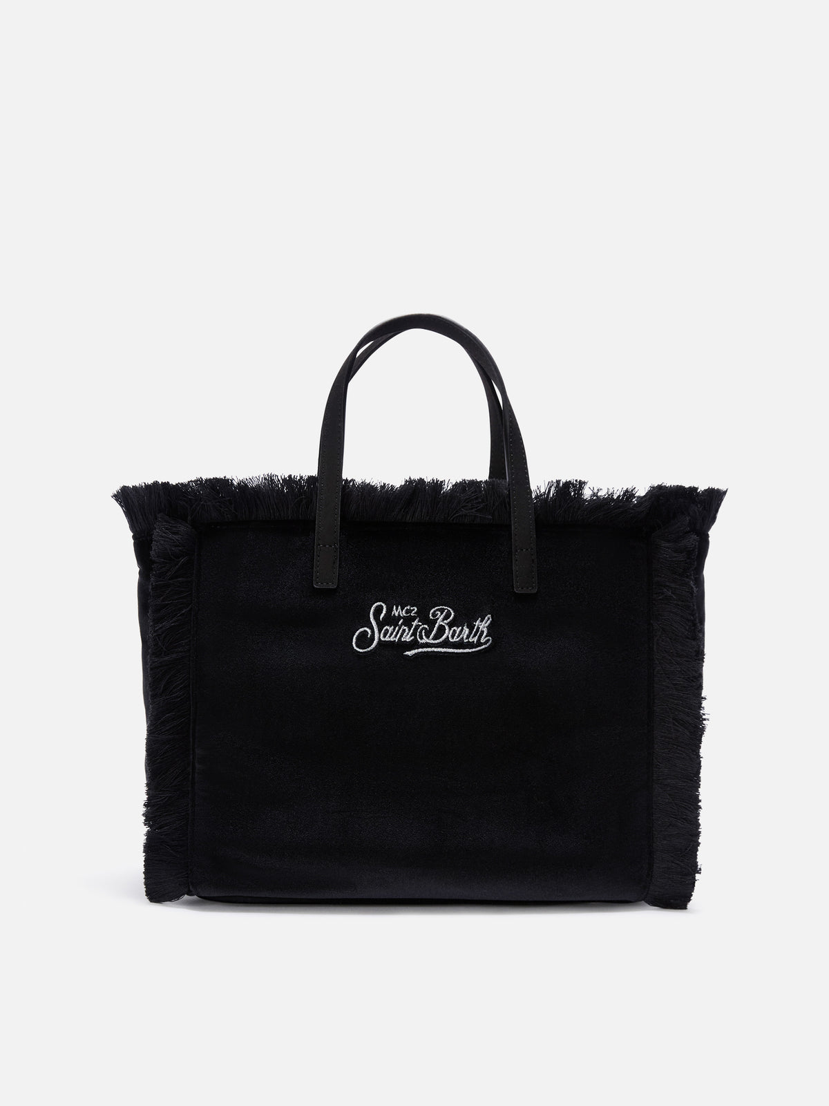 Schwarze Samttasche Colette mit Logostickerei 