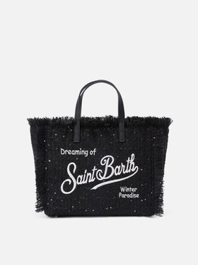 Schwarze Tasche Colette mit Pailletten und Logostickerei 