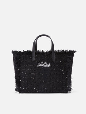 Schwarze Tasche Colette mit Pailletten und Logostickerei 