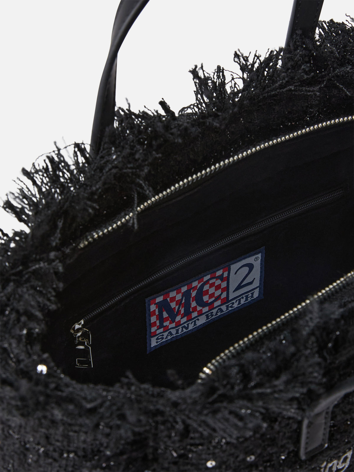 Schwarze Tasche Colette mit Pailletten und Logostickerei 