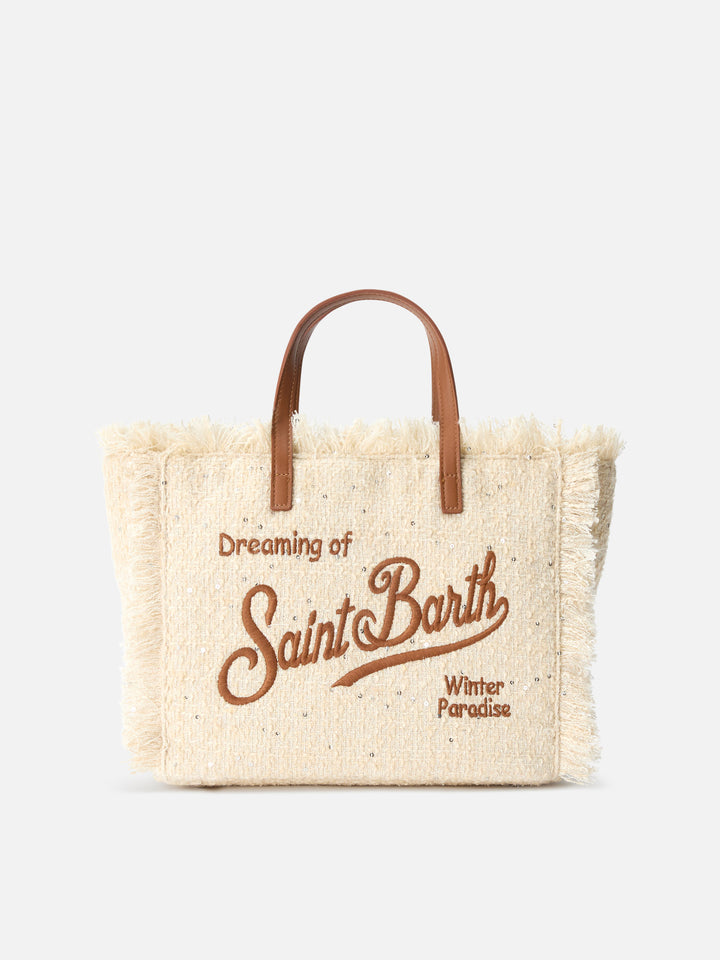 Beige Colette bag with sequins and logo embroidery