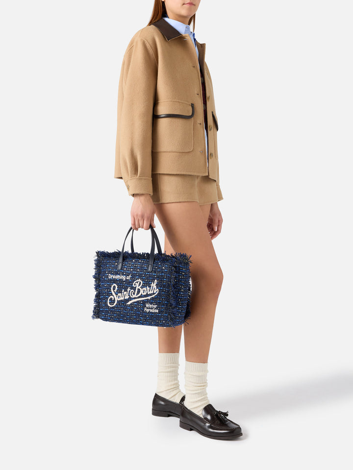Marineblaue Tasche blue Colette mit Lurex-Fäden und Logostickerei 