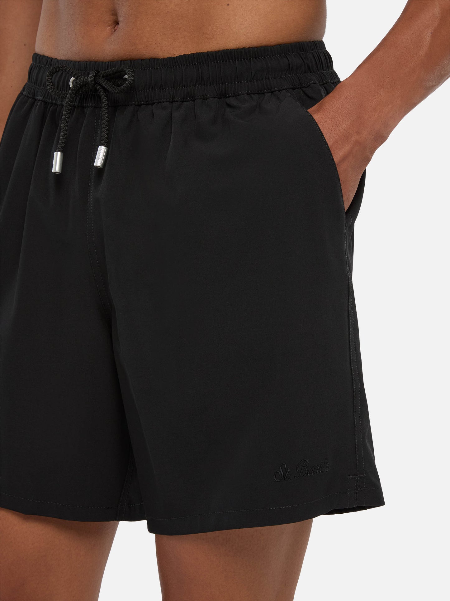 Schwarze Comfort Badeshorts mit St. Barth-Stickerei