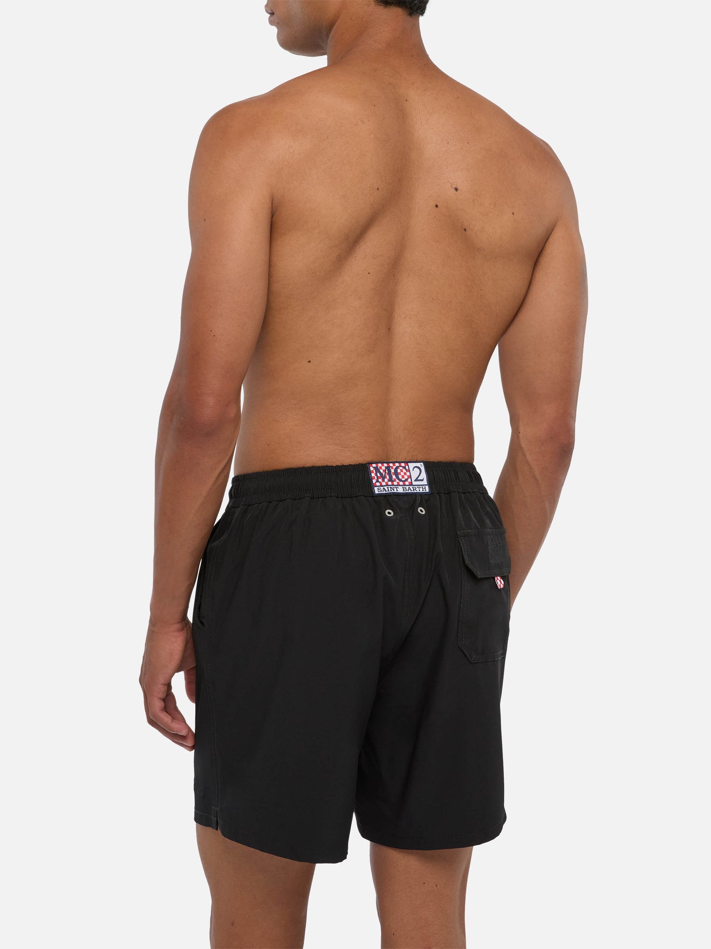 Schwarze Comfort Badeshorts mit St. Barth-Stickerei
