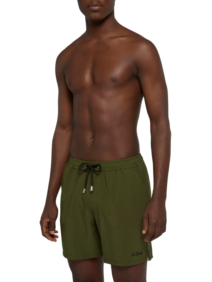 Costume mare Comfort verde militare con ricamo St. Barth