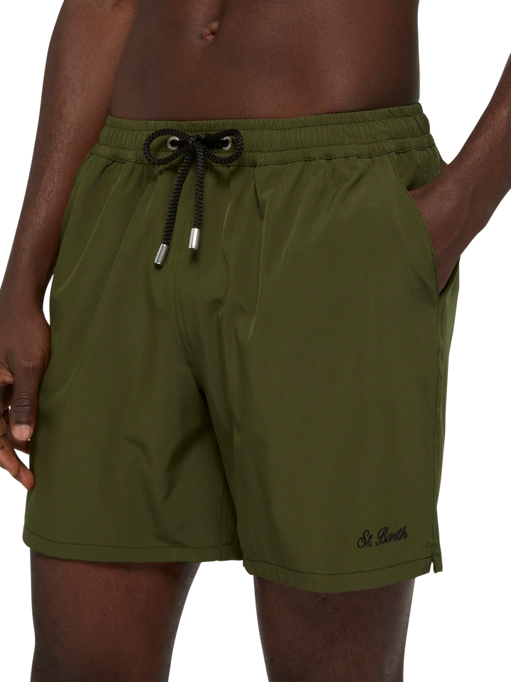 Costume mare Comfort verde militare con ricamo St. Barth