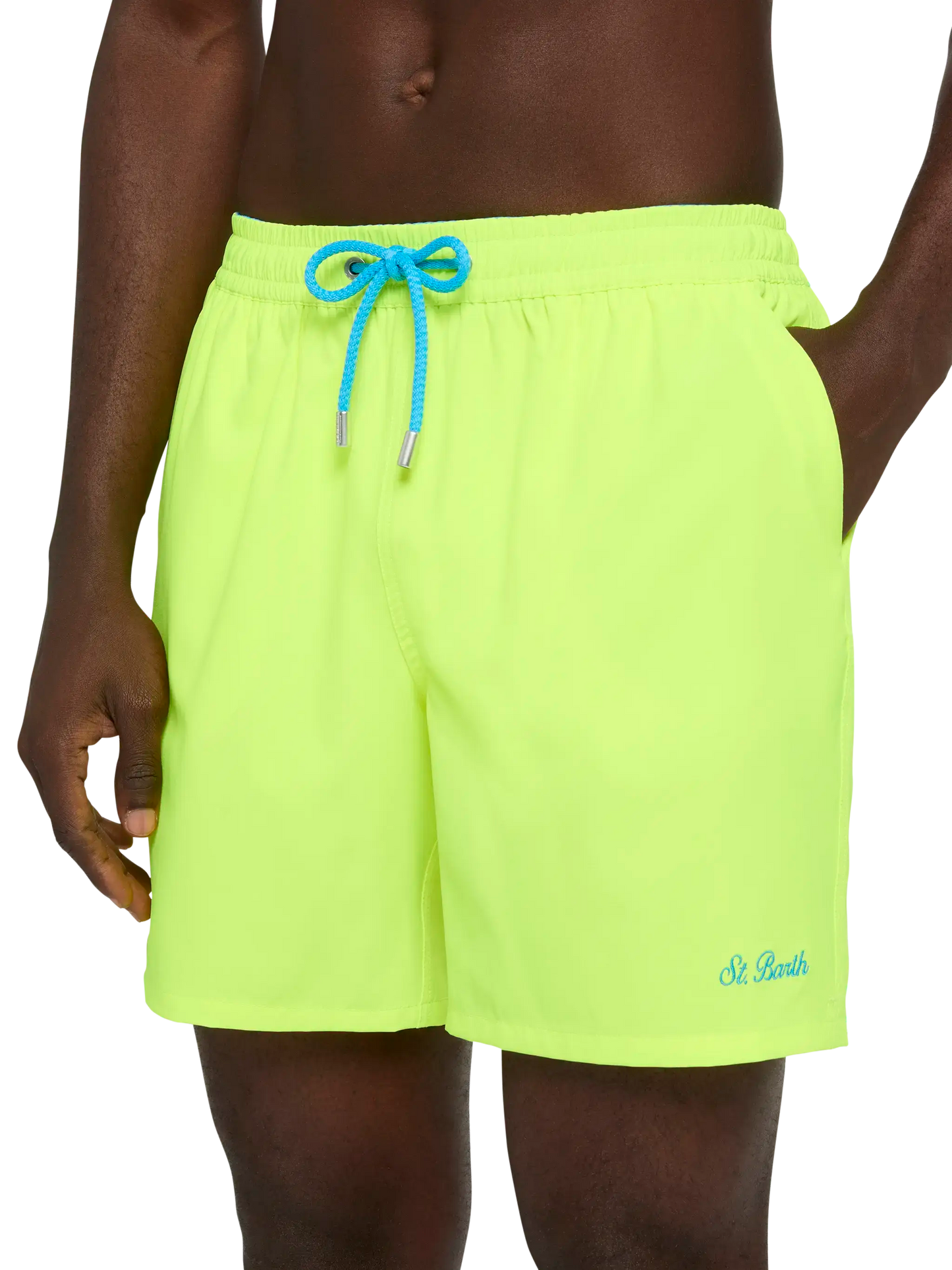 Costume mare Comfort giallo fluo con ricamo St. Barth