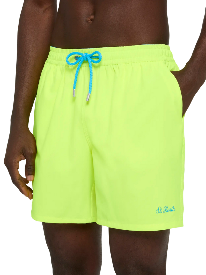 Costume mare Comfort giallo fluo con ricamo St. Barth