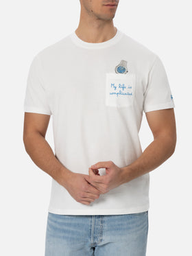 Weißes Baumwoll-T-Shirt für Herren von Connor mit „My Life is Complicated“-Stickerei