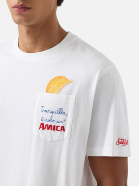 T-shirt Connor bianca in cotone organico con stampa e ricamo Amica Chips | Special edition