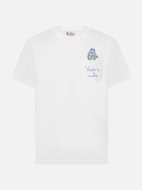 T-shirt Connor in cotone bianco con ricamo sul taschino Vado a ruba