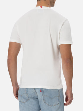 T-shirt bianca da uomo in cotone Connor con stampa papera e orologio