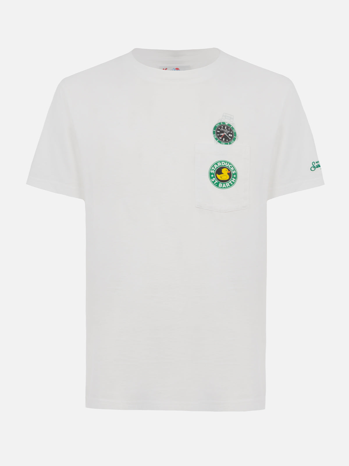 T-shirt bianca da uomo in cotone Connor con stampa papera e orologio