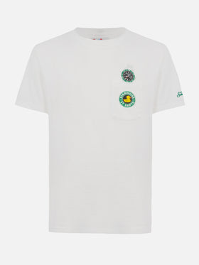 T-shirt bianca da uomo in cotone Connor con stampa papera e orologio