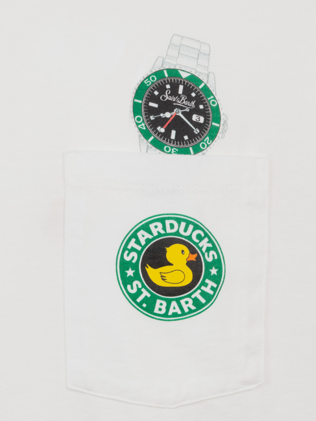 T-shirt bianca da uomo in cotone Connor con stampa papera e orologio