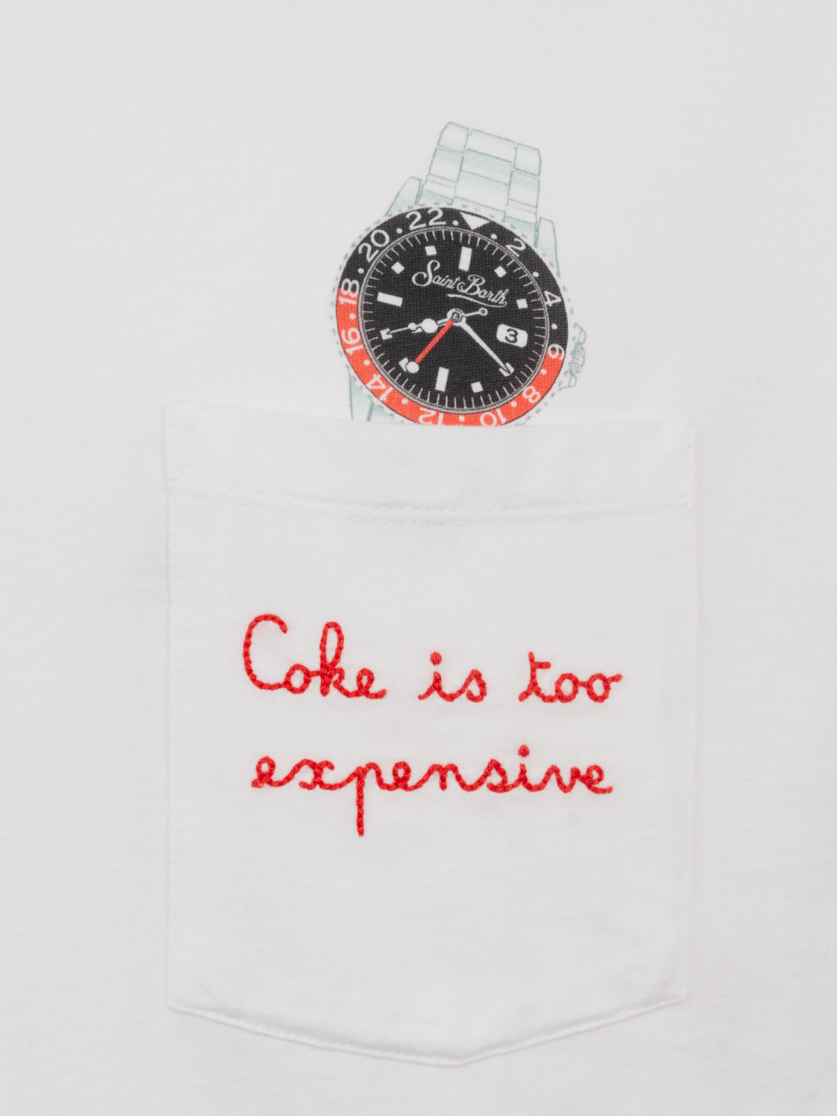 Weißes Baumwoll-T-Shirt für Herren von Connor mit „Cola ist teuer“-Stickerei