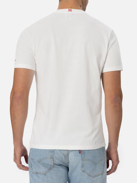 Weißes Baumwoll-T-Shirt für Herren „Connor“ mit „Golden Hour“-Stickerei