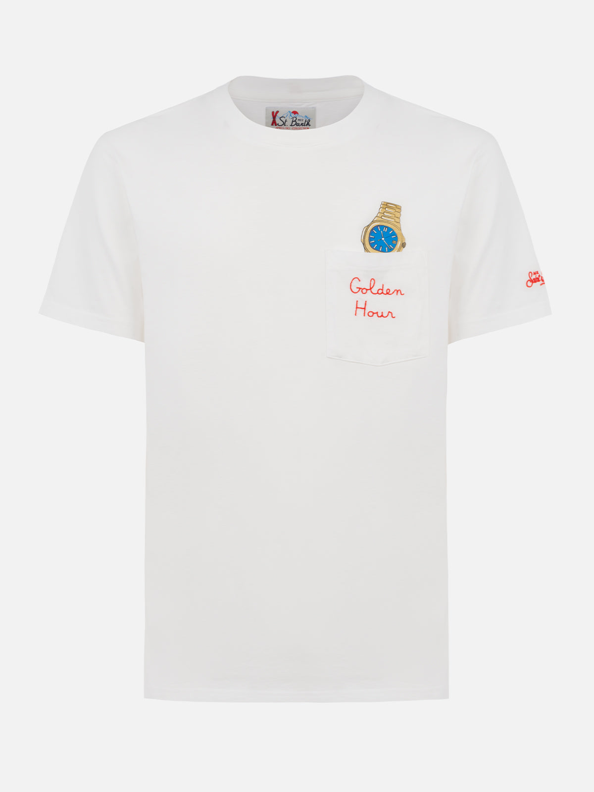 Weißes Baumwoll-T-Shirt für Herren „Connor“ mit „Golden Hour“-Stickerei