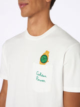 T-shirt da uomo in cotone bianco Connor con ricamo Golden Power