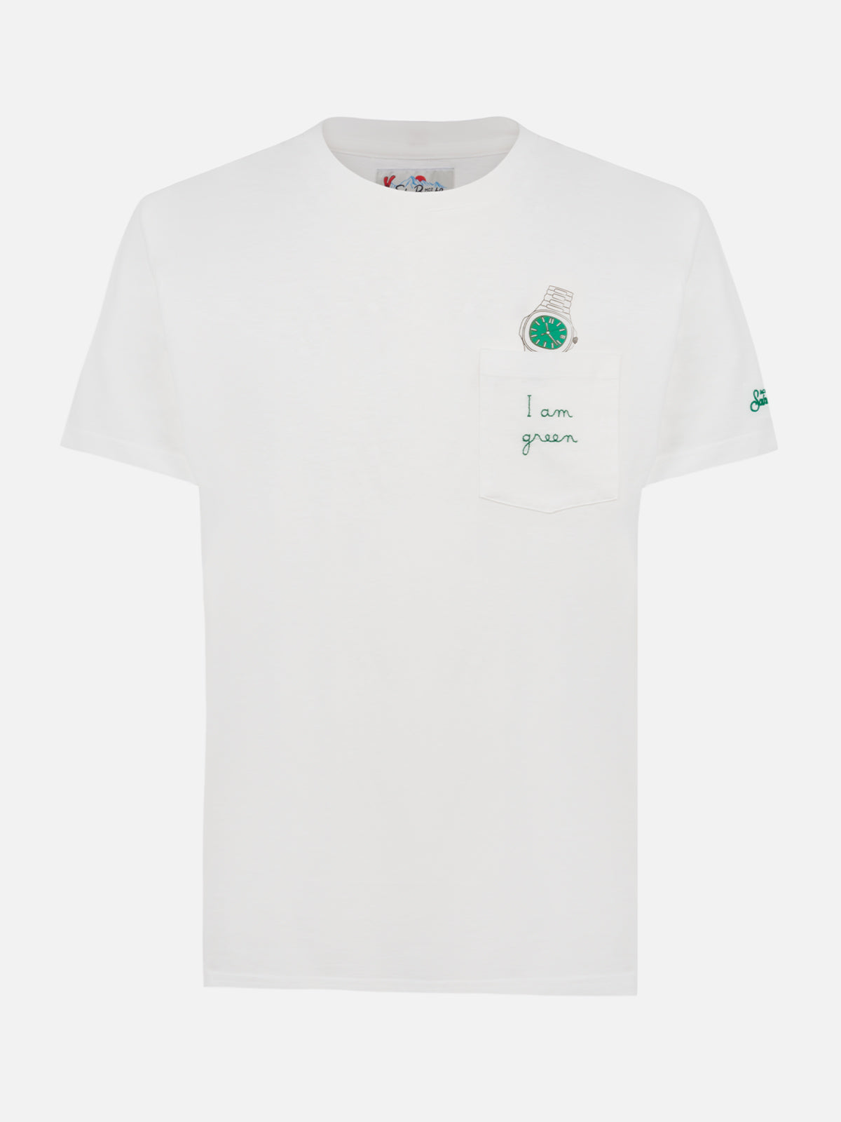 T-shirt bianca da uomo in cotone Connor con ricamo I am green