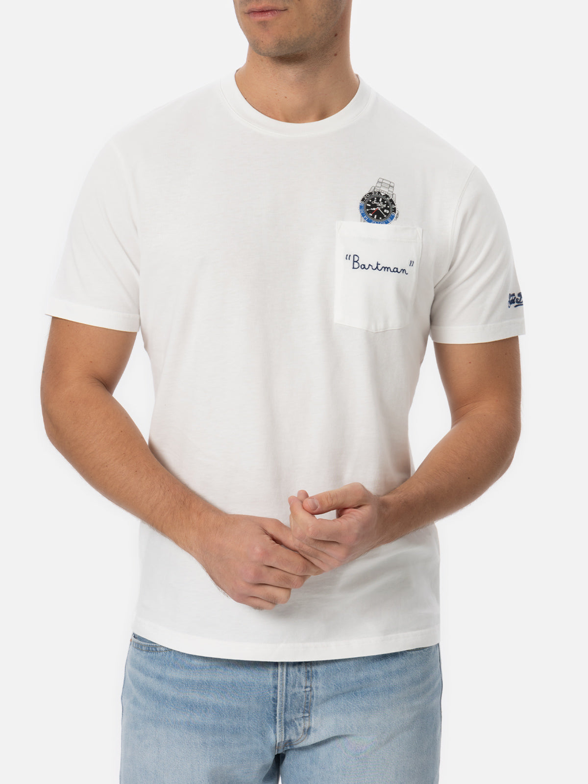 Weißes Baumwoll-T-Shirt für Herren Connor mit Bartman-Stickerei