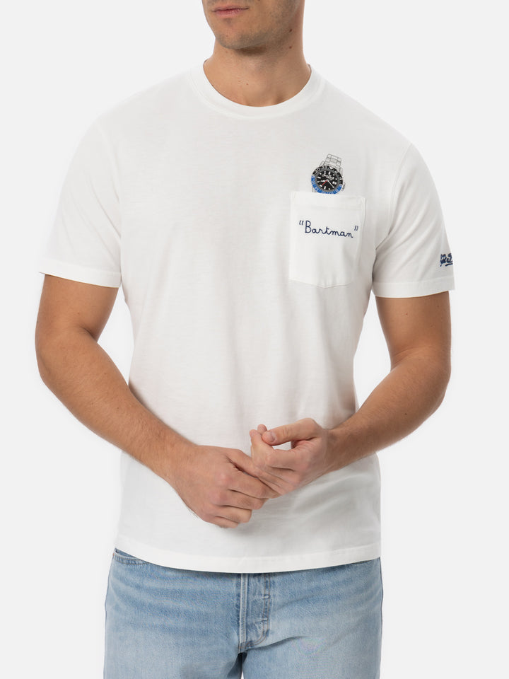 Weißes Baumwoll-T-Shirt für Herren Connor mit Bartman-Stickerei