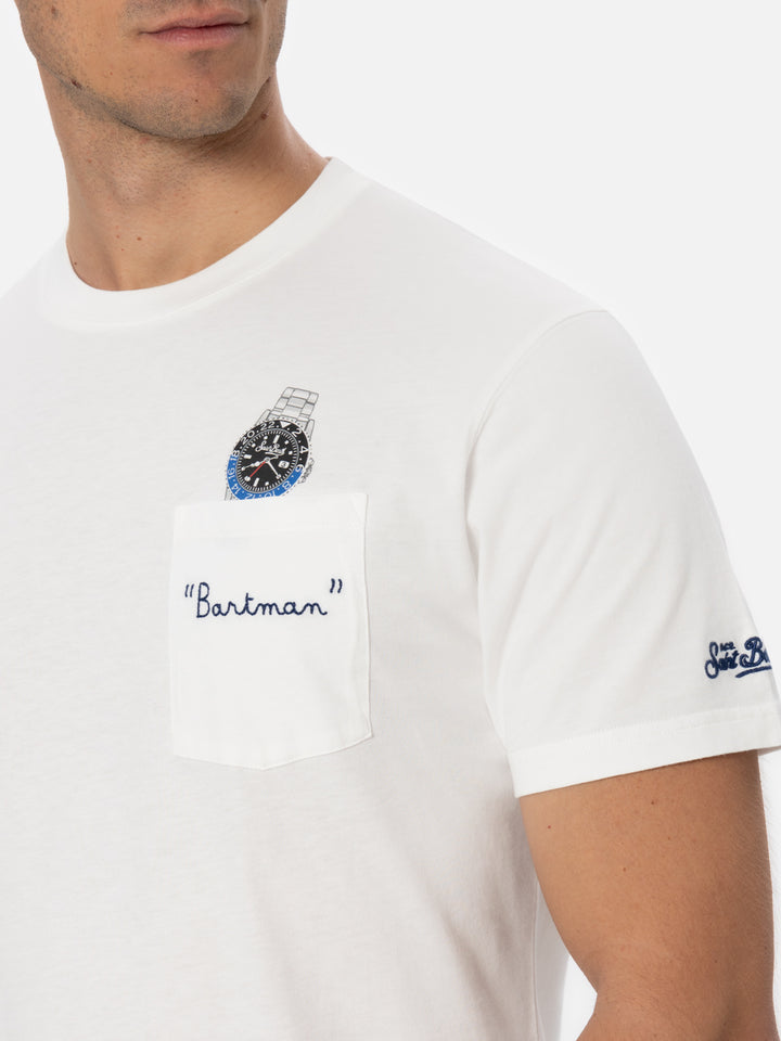 Weißes Baumwoll-T-Shirt für Herren Connor mit Bartman-Stickerei