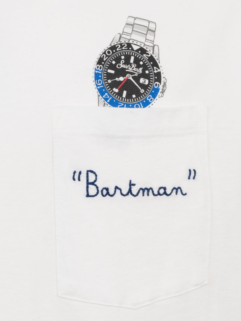 Man white cotton t-shirt Connor with Bartman embroidery