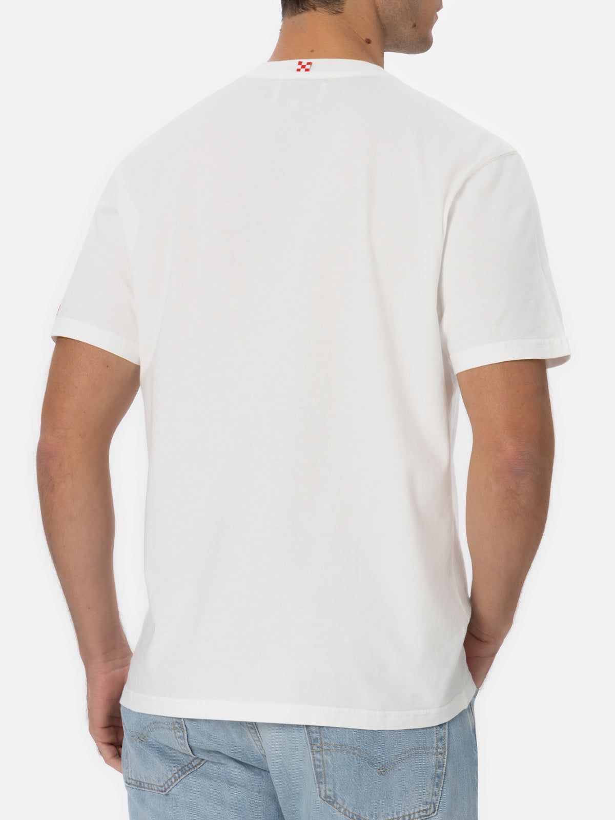 Weißes Baumwoll-T-Shirt für Herren „Connor“ mit „I saved a panda“-Stickerei