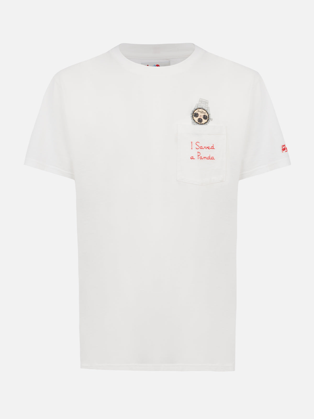 Weißes Baumwoll-T-Shirt für Herren „Connor“ mit „I saved a panda“-Stickerei