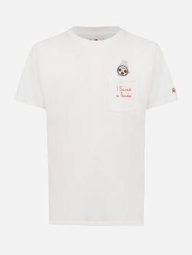Weißes Baumwoll-T-Shirt für Herren „Connor“ mit „I saved a panda“-Stickerei