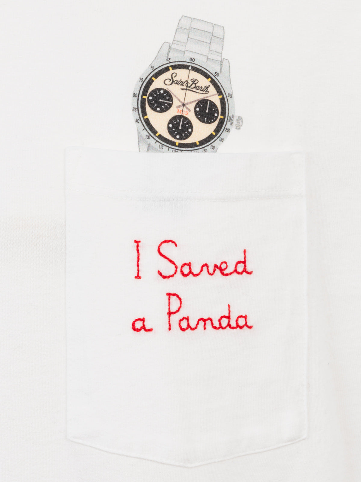Weißes Baumwoll-T-Shirt für Herren „Connor“ mit „I saved a panda“-Stickerei