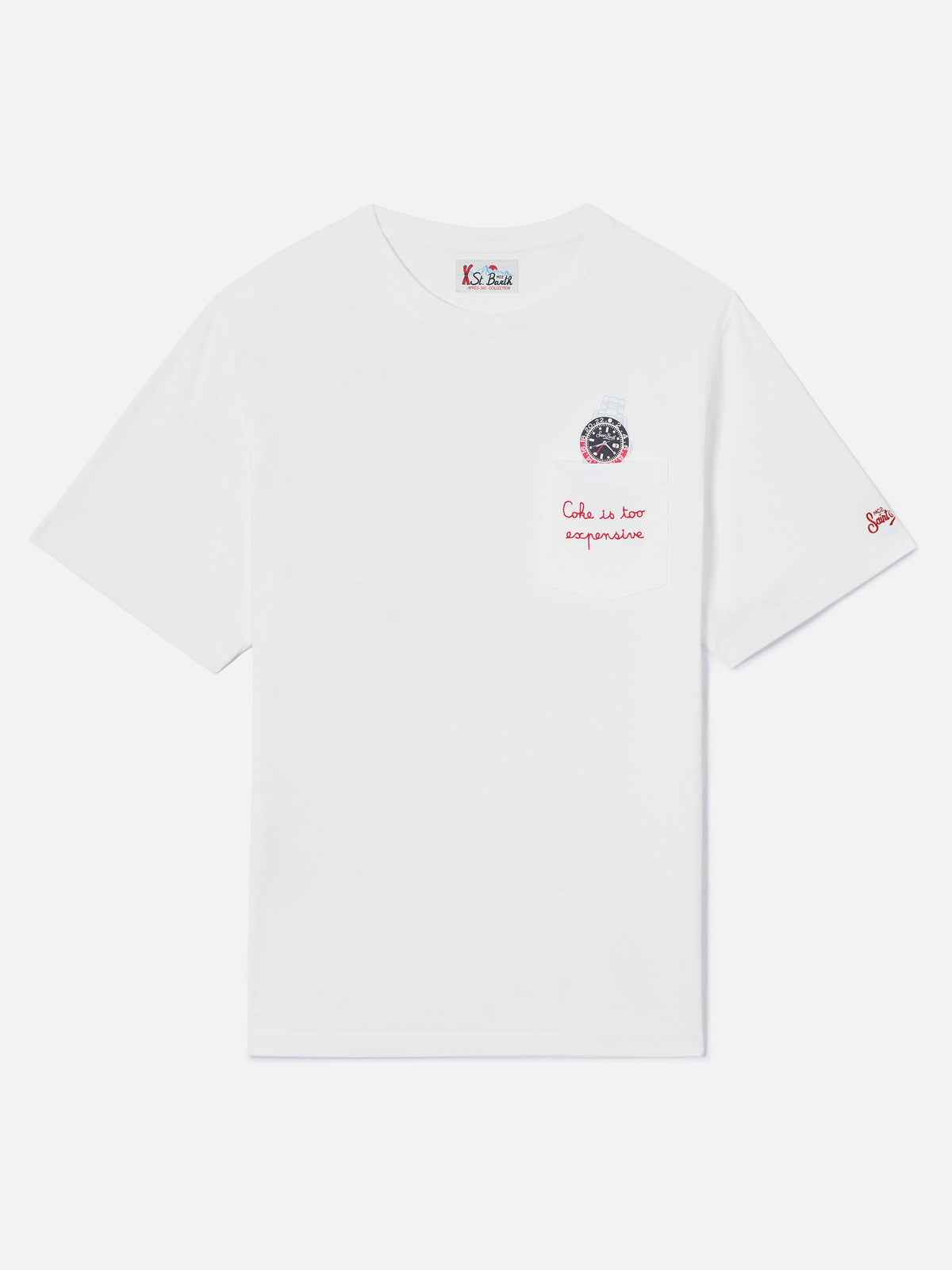Camiseta de algodón Connor blanca con estampado de reloj y bordado Cara Ho Un Expensive 
