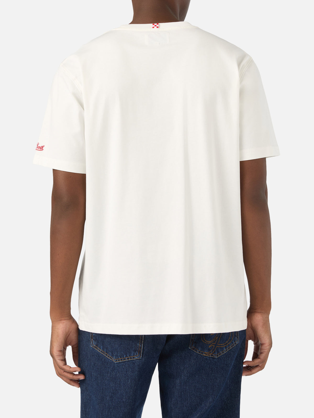White Connor cotton t-shirt with watch print and Cara Ho Un Expensive embroidery