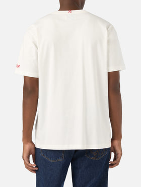 White Connor cotton t-shirt with watch print and Cara Ho Un Expensive embroidery