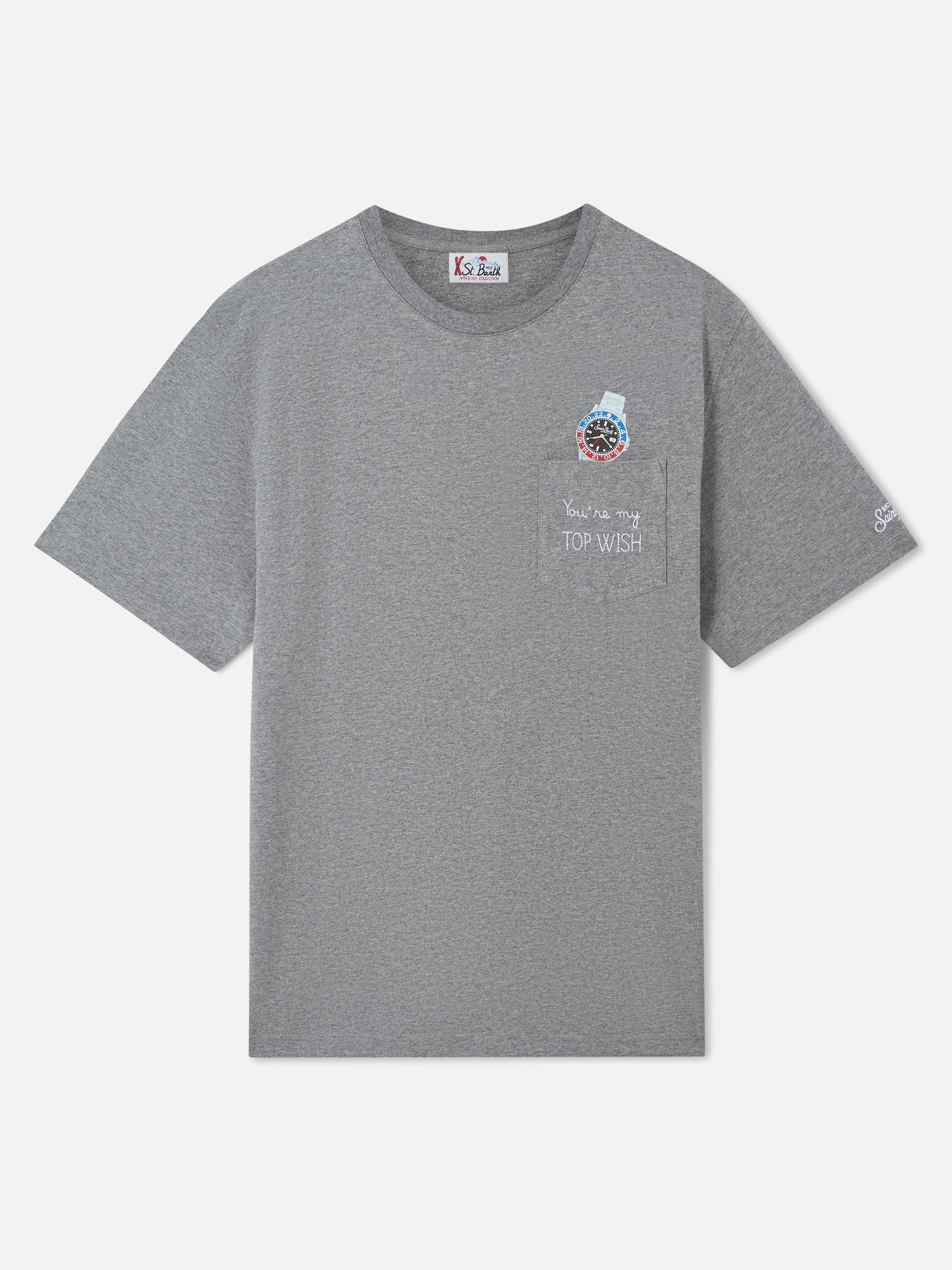 T-shirt à poche Connor gris avec broderie Top Wish 