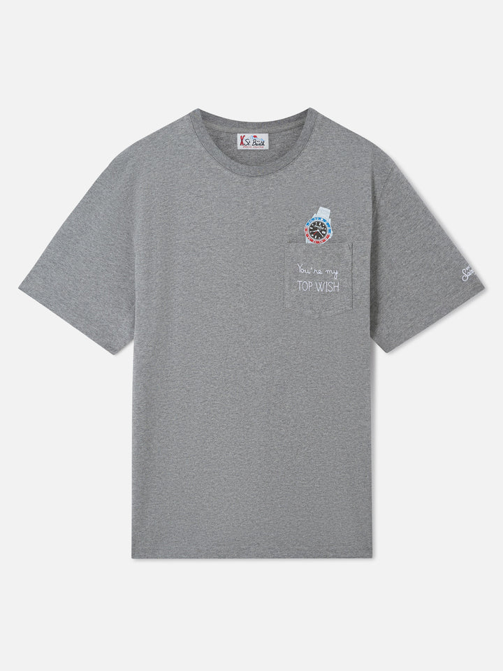 Connor T-Shirt mit Brusttasche in Grau mit Top Wish-Stickerei 