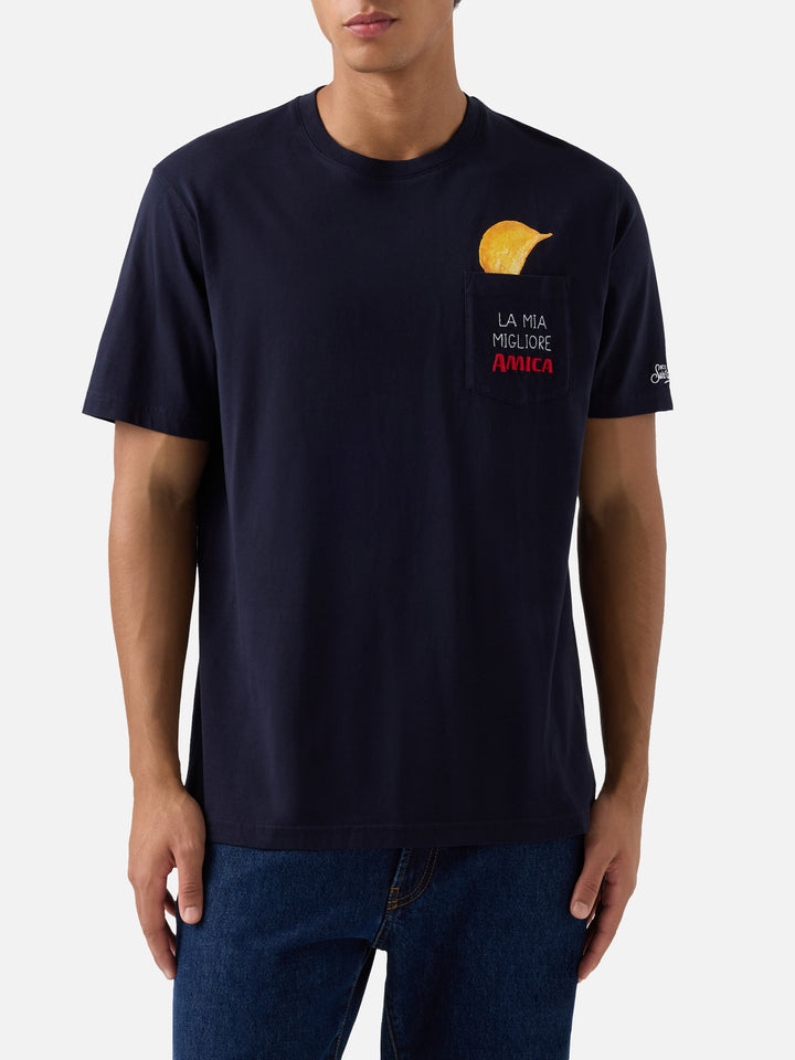 Camiseta Connor en azul marino blue con bolsillo de parche Amica Chips 