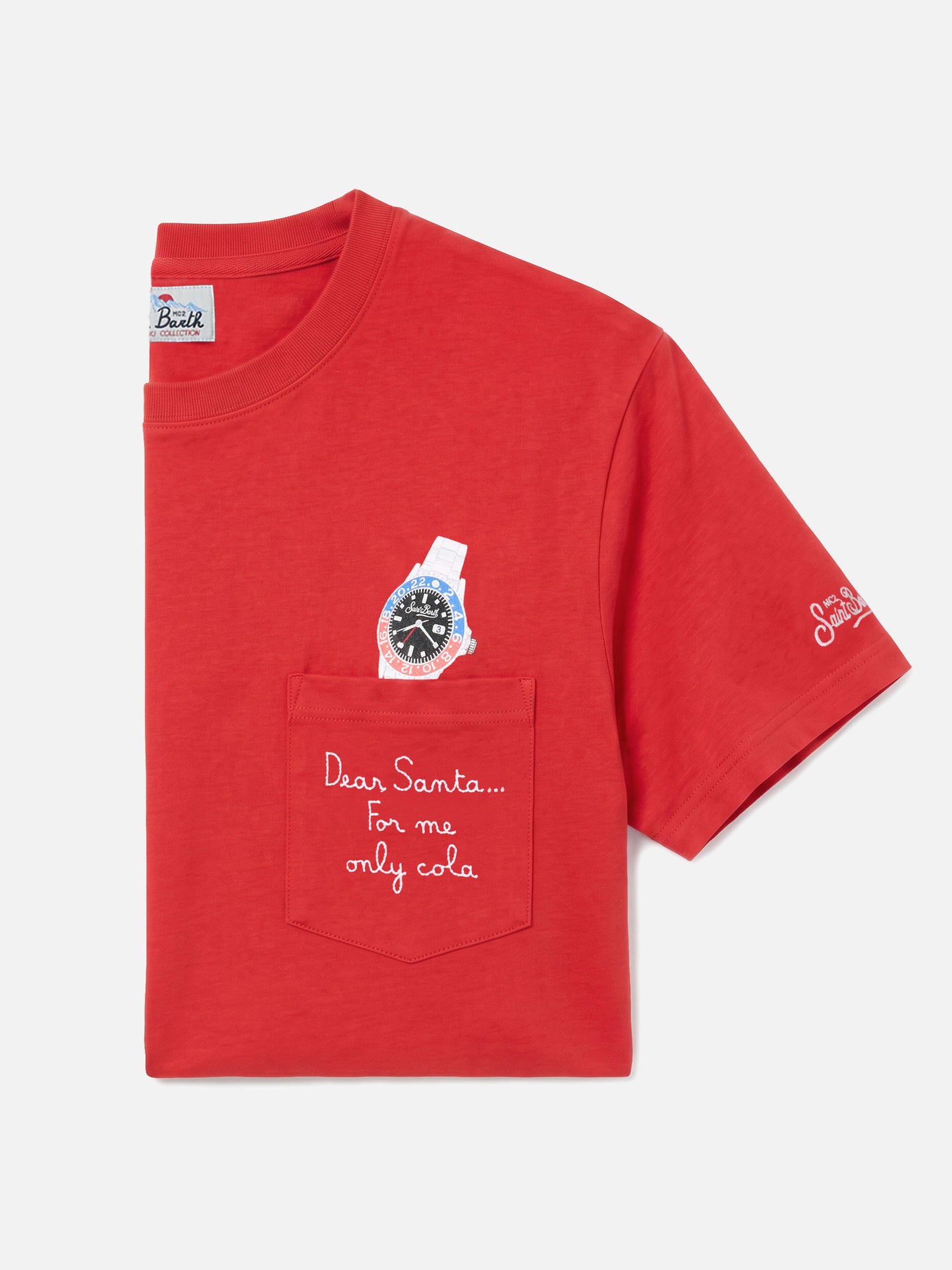 Connor Winter-T-Shirt aus Baumwolle in Rot mit „Dear Santa...“-Stickerei auf der Tasche 